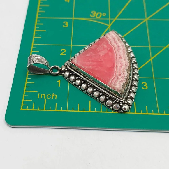 Sterling Silver Pink Rhodochrosite Triangular Pendant 2.5 Inch - Picture 5 of 7
